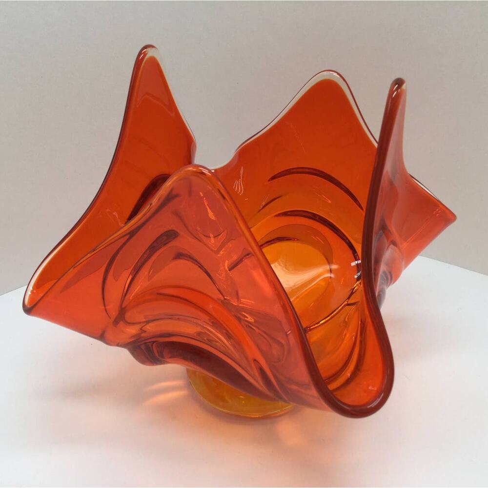 Vintage Viking Epic Persimmon Orange Cadmium Glass pedestal Handkerchief